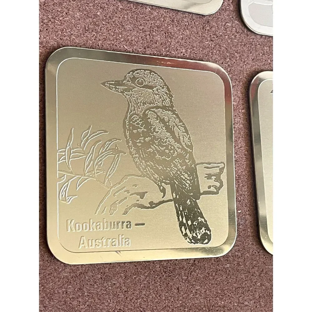 Vintage Australian Riga Gold Etched Coasters Animal Drinking Paul Stephan-Daly